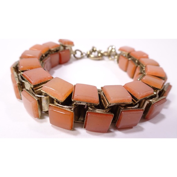 Neiman Marcus Women's Chunky Tile Box Link Bracelet Carmel NWT 240 - Picture 2 of 7